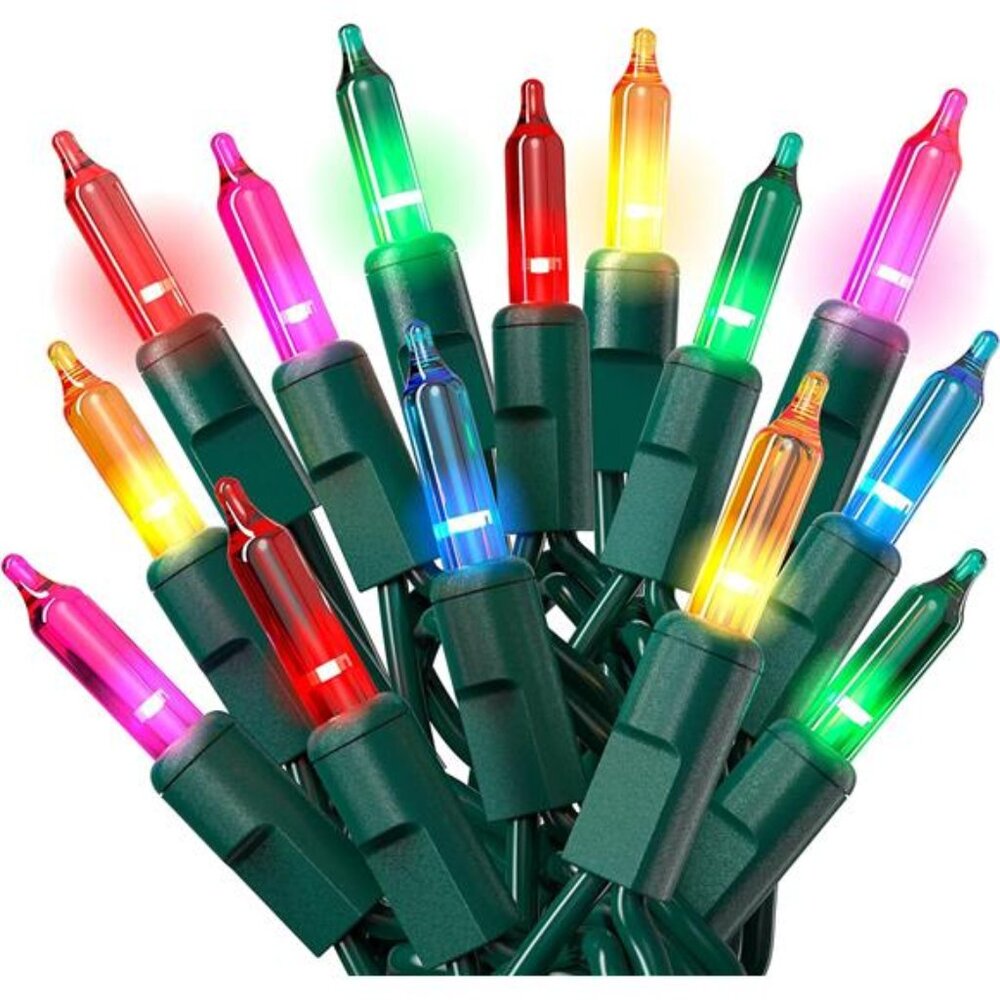 Christmas Lights with Green Wire - 100 Count, 20 Ft Multicolored Xmas Lights